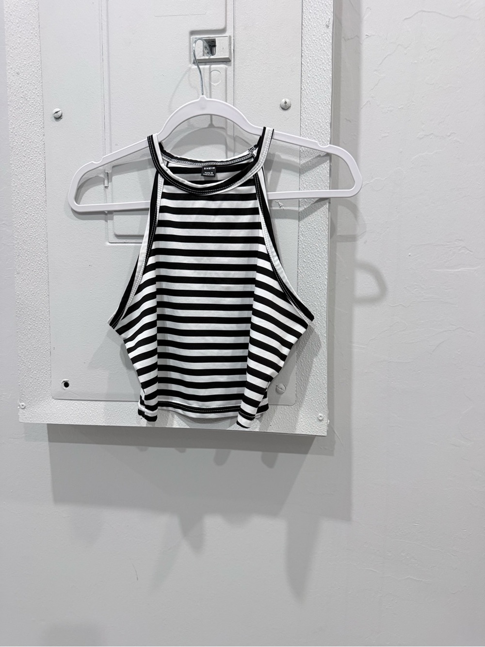 Striped Black and White Halter Crop Top